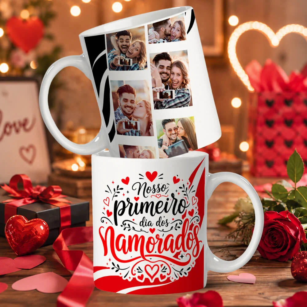 Caneca Nosso Primeiro Dia dos Namorados com Fotos